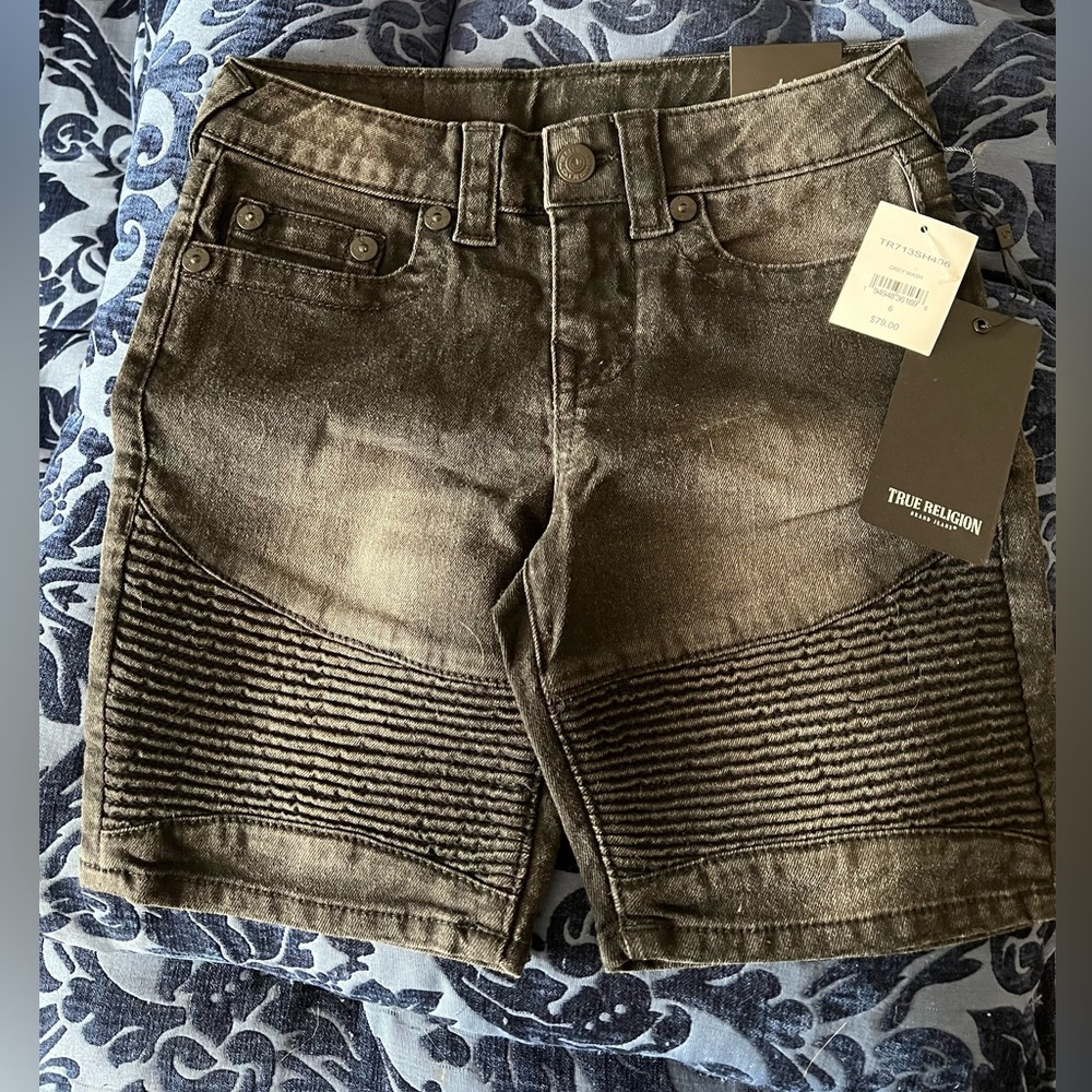 True Religion Geno Relaxed Slim Moto Stretch Black Denim Short NWT